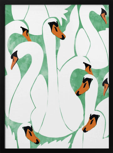 Graceful Swan Pattern | Poster - Black Metal Frame Interior
