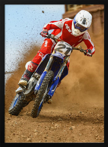 Motocross Rider Kicking Dust | Poster - Black Metal Frame Interior