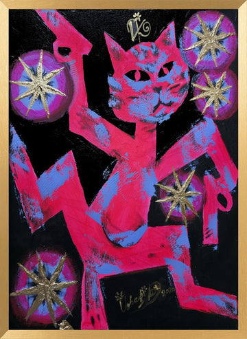 Vibrant Neon Cat | Poster - Gold Frame Interior