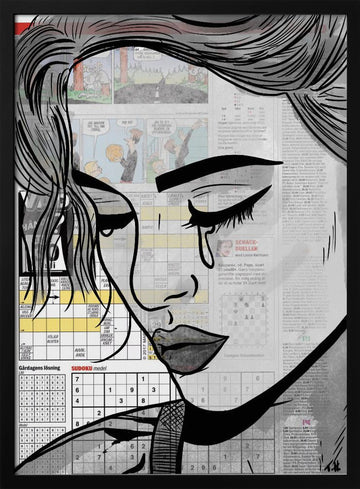 Melancholy Newspaper Woman | Poster - Black Metal Frame Interior