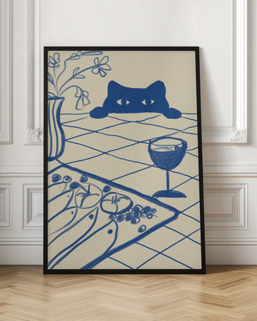 Curious Blue Cat Dinner | Poster - Room Interior 1