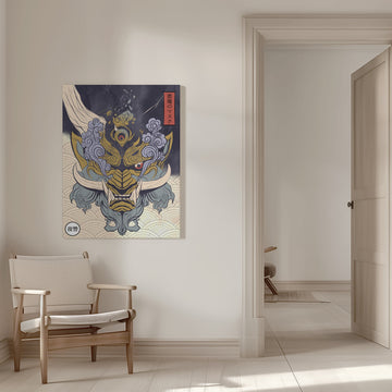Fierce Japanese Demon Mask | Canvas - Room Interior 1