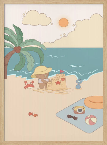 Bear's Beach Day | Poster - Wood Frame Interior