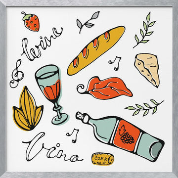Delightful Wine and Bites | Poster - Silver Frame Interior