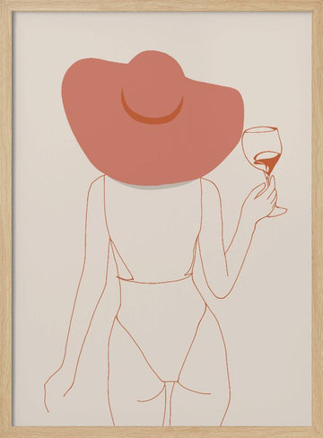 Chic Hat And Wine | Poster - Wood Frame Interior