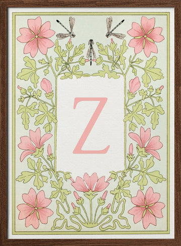 Elegant Floral Letter Z | Poster - Walnut Frame Interior