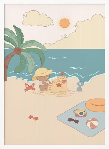 Bear's Beach Day | Poster - White Frame Interior