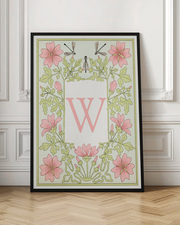 Pink Floral Letter W | Poster - Room Interior 1