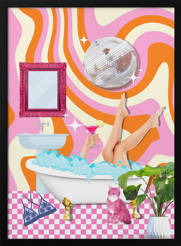 Groovy Bathtub Bliss | Poster - Black Metal Frame Interior