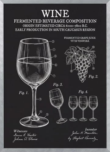 Vintage Wine Patent Drawing | Poster - Silver Frame Interior