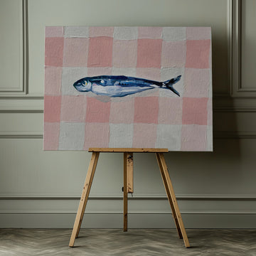 Pink Checkered Sardine | Canvas - Room Interior 1