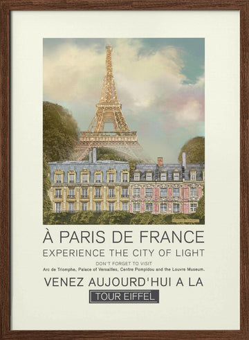 Dreamy Paris City View | Poster - Walnut Frame Interior