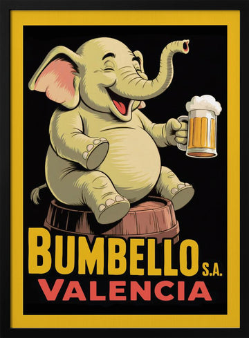 Cheerful Elephant With Beer | Poster - Black Metal Frame Interior