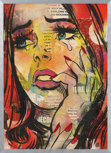 Crying Pop Art Woman | Poster - Silver Frame Interior