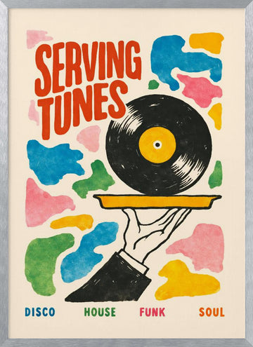 Serving Up Tunes | Poster - Silver Frame Interior