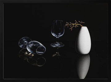 Elegant Glassware Still Life | Poster - Black Metal Frame Interior