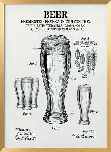 Beer Patent Drawing | Poster - Gold Frame Interior