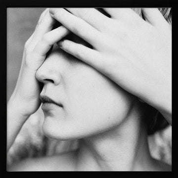 Woman Hiding Face | Poster - Black Metal Frame Interior