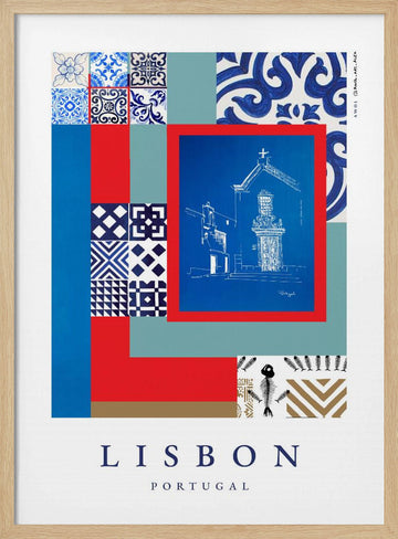 Lisbon Cultural Collage | Poster - Wood Frame Interior