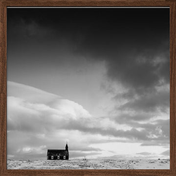 Black Church Under Dark Sky | Poster - Walnut Frame Interior