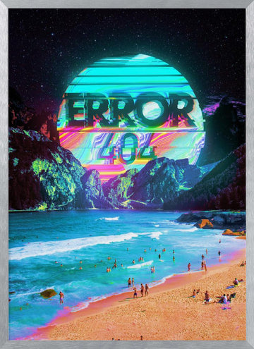 Vaporwave Error Beach | Poster - Silver Frame Interior