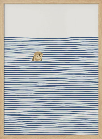Happy Otter In Stripes | Poster - Wood Frame Interior