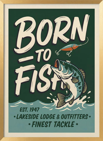 Retro Bass Fishing Sign | Poster - Gold Frame Interior