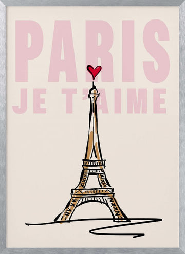 Paris Je T'aime Sketch | Poster - Silver Frame Interior
