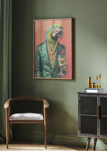 Dapper Parrot with Wine | Poster - Room Interior 2