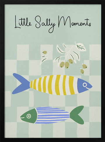 Striped Fish and Olives | Poster - Black Metal Frame Interior