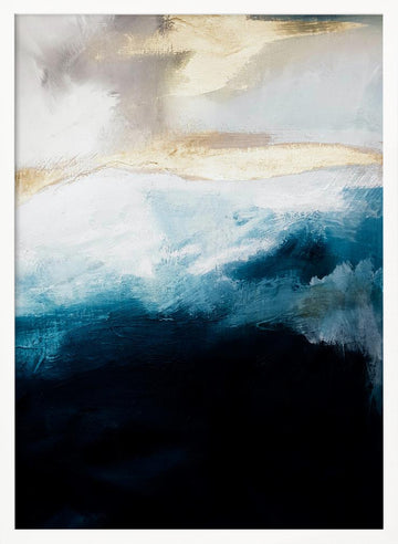 Deep Blue Gold Waves | Poster - White Frame Interior