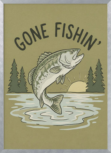 Gone Fishin Bass Lake | Poster - Silver Frame Interior