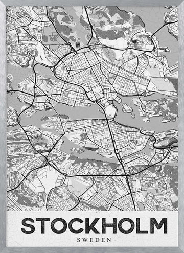 Stockholm Sweden Map | Poster - Silver Frame Interior