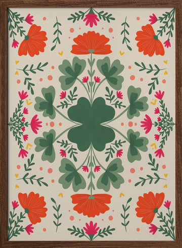 Vibrant Folk Floral | Poster - Walnut Frame Interior