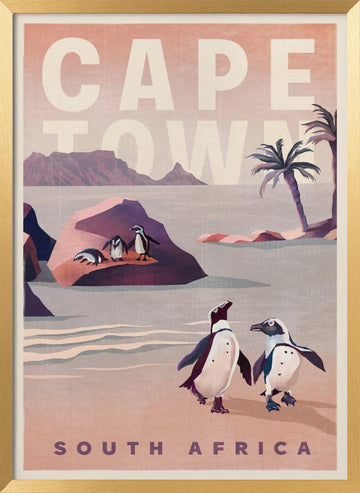 Cape Town South Africa Vintage Travel Art | Poster - Gold Frame Interior