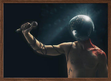 Disco Ball Performer | Poster - Walnut Frame Interior