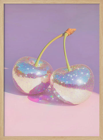 Sparkling Disco Cherries | Poster - Wood Frame Interior