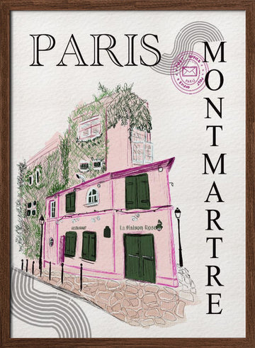 La Maison Rose Montmartre Paris | Poster - Walnut Frame Interior