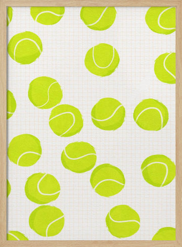 Playful Tennis Balls Pattern | Poster - Wood Frame Interior
