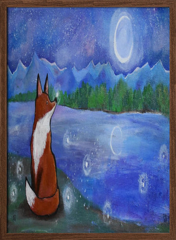 Moonlit Fox Dreams | Poster - Walnut Frame Interior