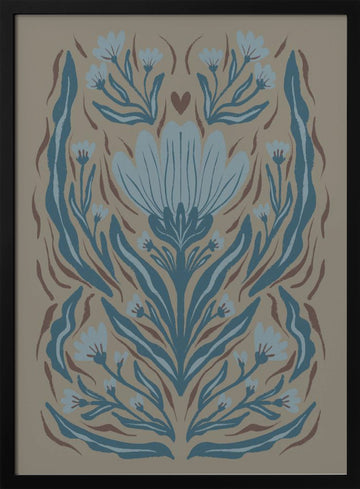 Muted Botanical Heart | Poster - Black Metal Frame Interior