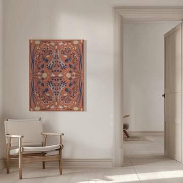 Folk Mirrored Botanics - Blue and Dusty Red | Canvas - Room Interior 1