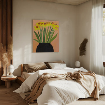 Yellow Daffodils Black Vase | Canvas - Room Interior 2