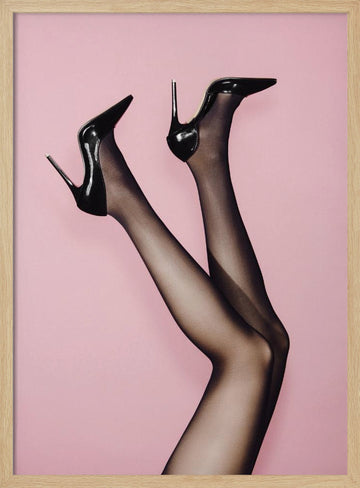 Elegant Heels on Pink | Poster - Wood Frame Interior