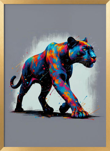Colorful Black Panther | Poster - Gold Frame Interior