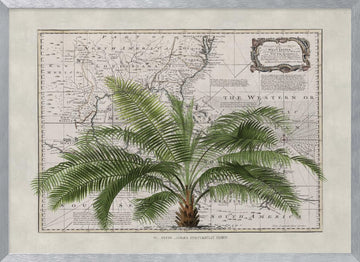 Vintage Map Palm Tree | Poster - Silver Frame Interior