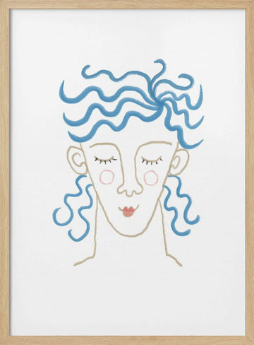Dreamy Blue Hair Woman | Poster - Wood Frame Interior
