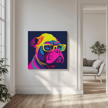 Neon Pop Art Bulldog | Canvas - Room Interior 1