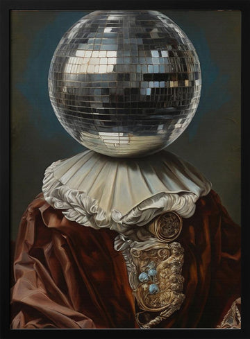 Surreal Disco Ball Portrait | Poster - Black Metal Frame Interior