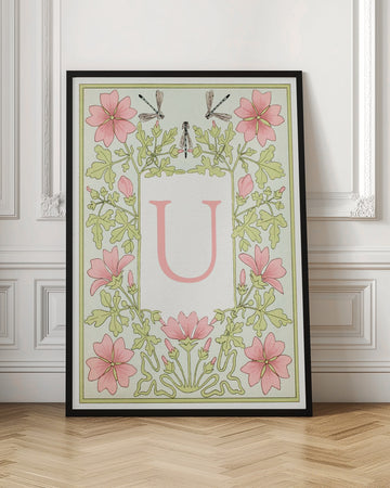 Pink Floral Letter U | Poster - Room Interior 1